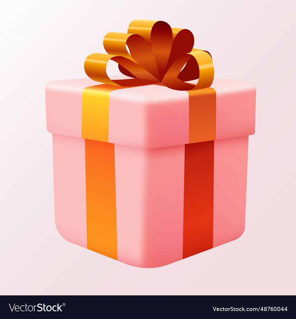 Pink Present Box With Golden Ribbon Isolated Vector Image