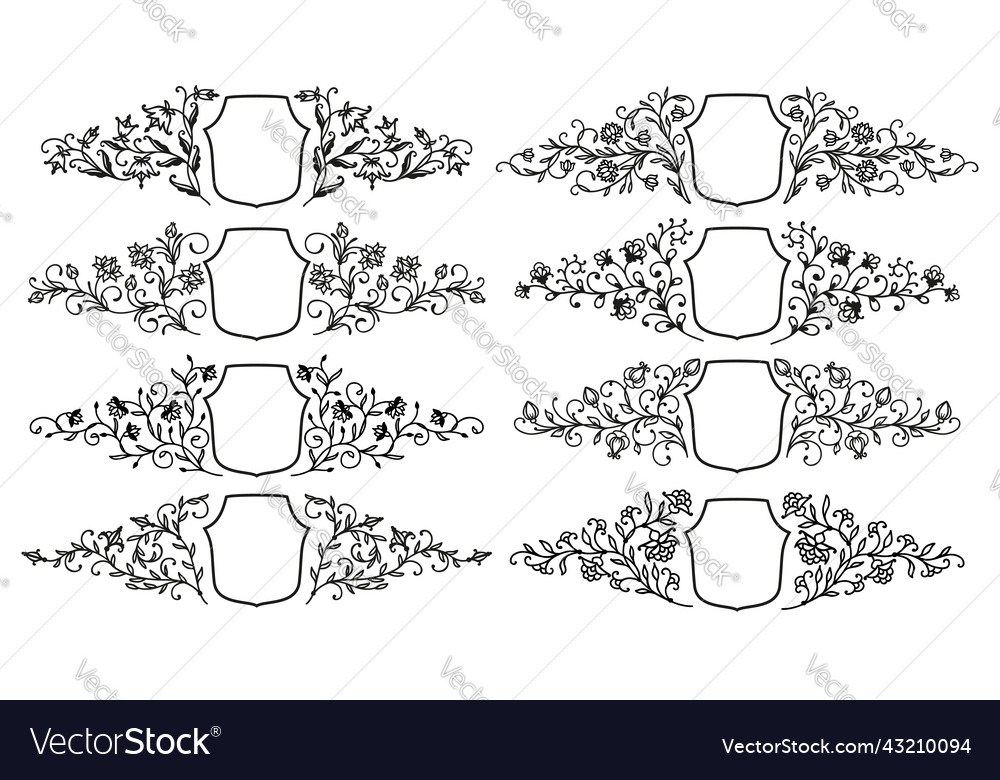 Floral Heraldic Shields Royal Ornament Frames Vector Image