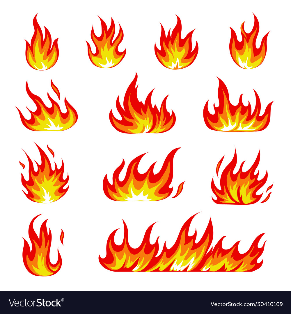 Cartoon Fire Icons Set Flame Symbols Royalty Free Vector