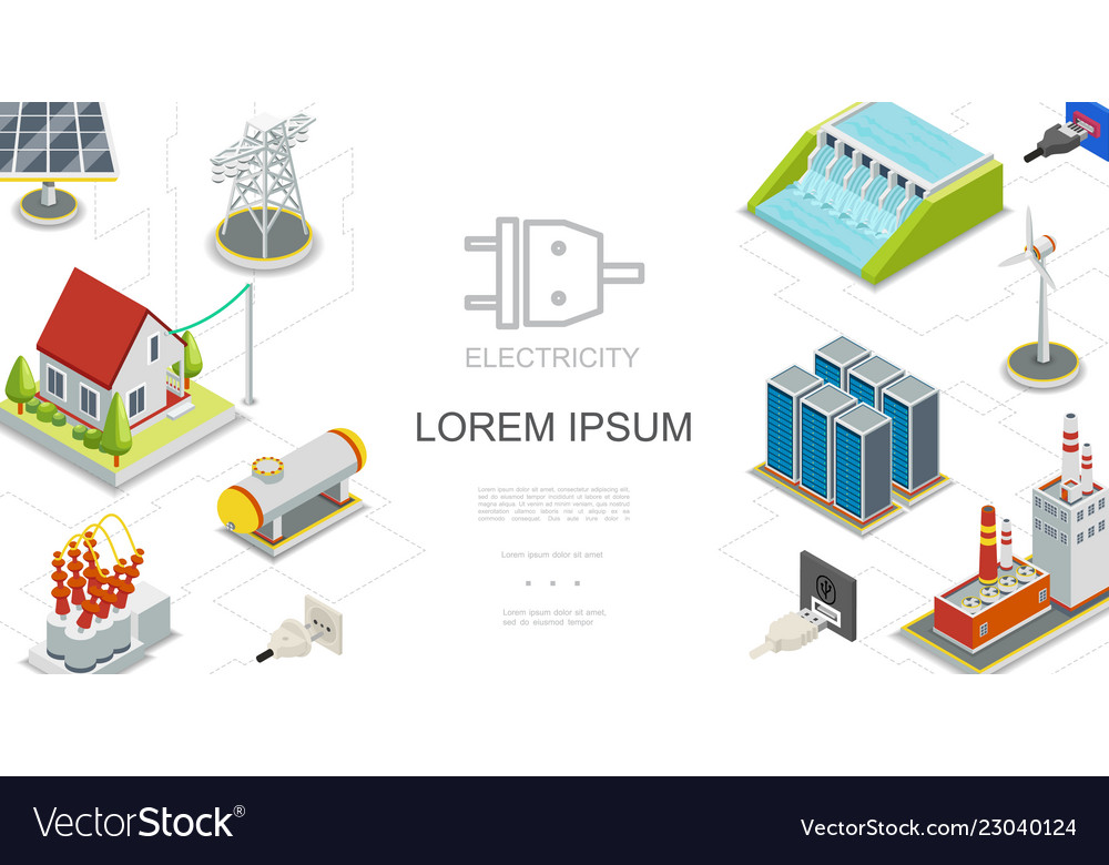 Isometric Electricity And Energy Concept Vector Image