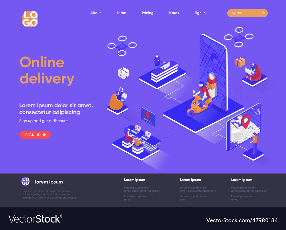 Online Delivery Isometric Landing Page Express Vector Image