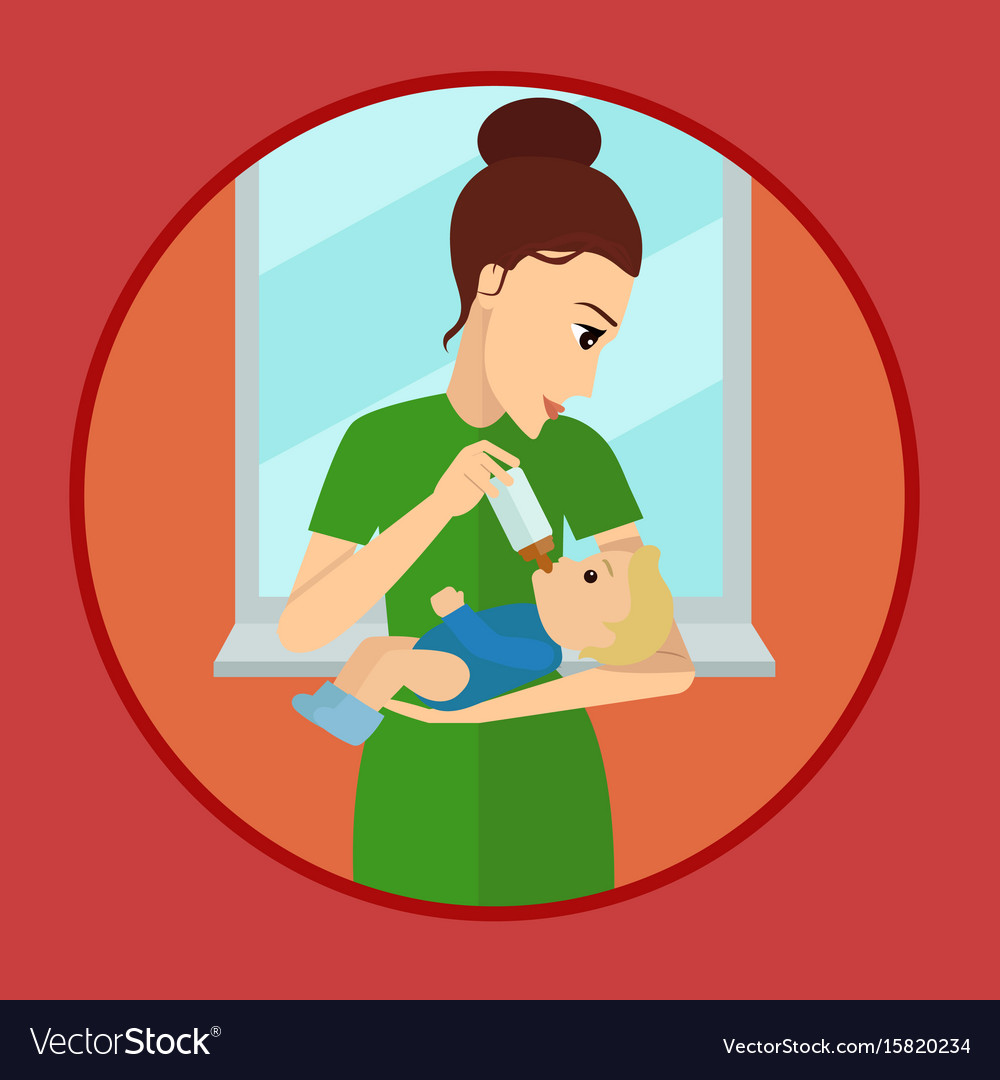 Mother Holding And Feeding Baby With Milk Bottle Vector Image