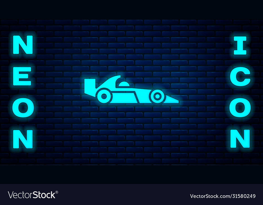 Glowing Neon Formula 1 Racing Car Icon Isolated Vector Image