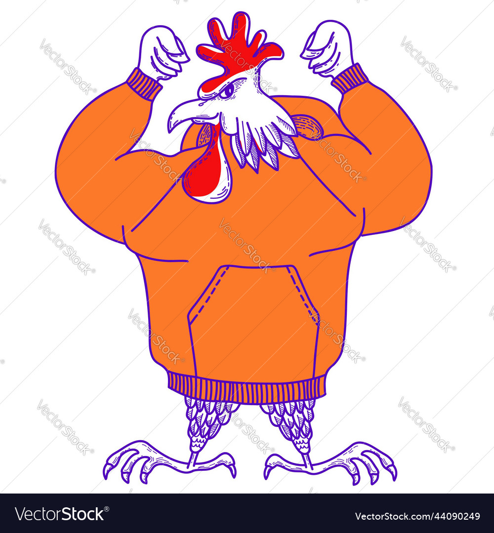 Rooster Strong Power Hand Drawn Colors Royalty Free Vector