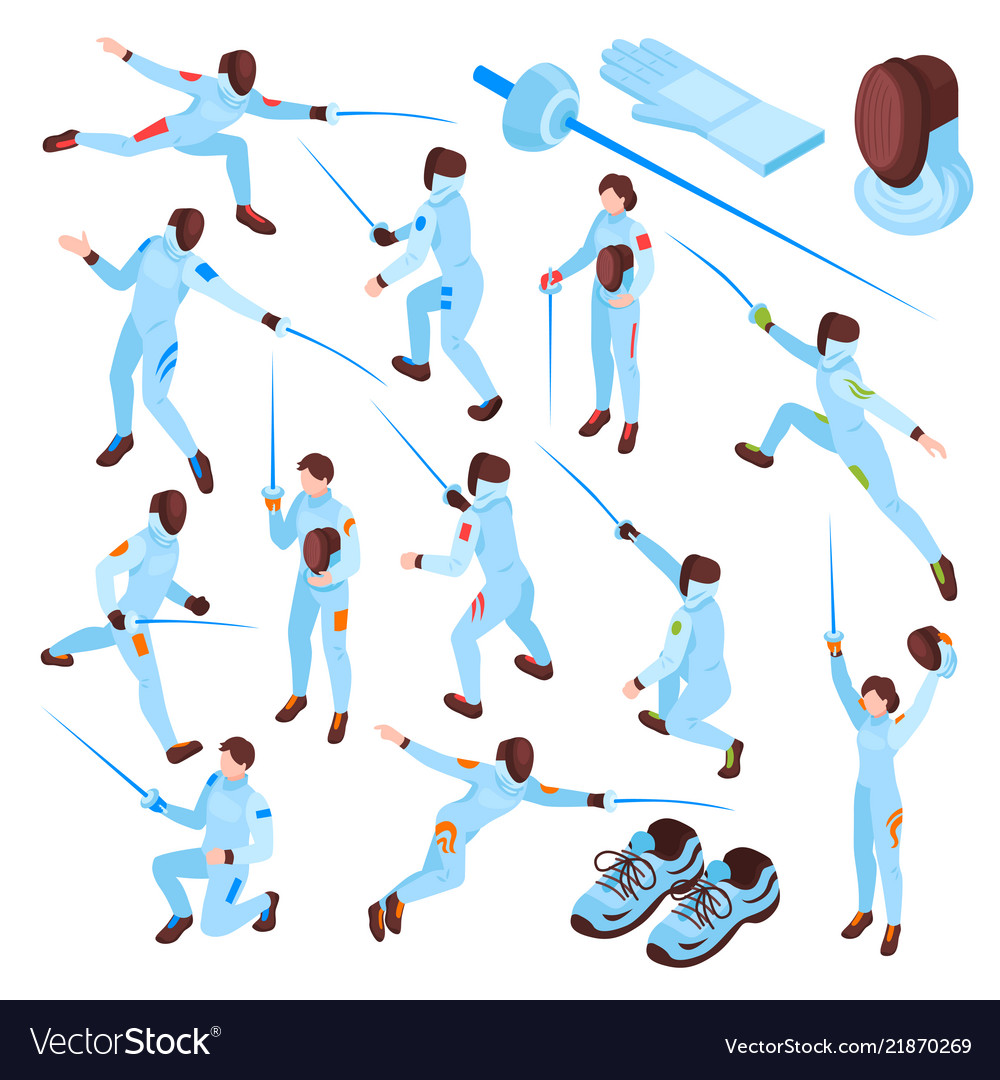 Fencing Sport Isometric Set Royalty Free Vector Image