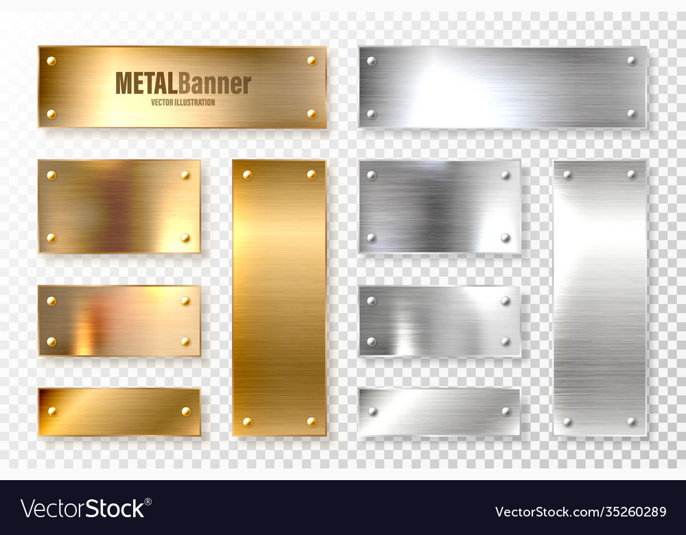 Realistic Shiny Metal Banners Set Brushed Steel Vector Image