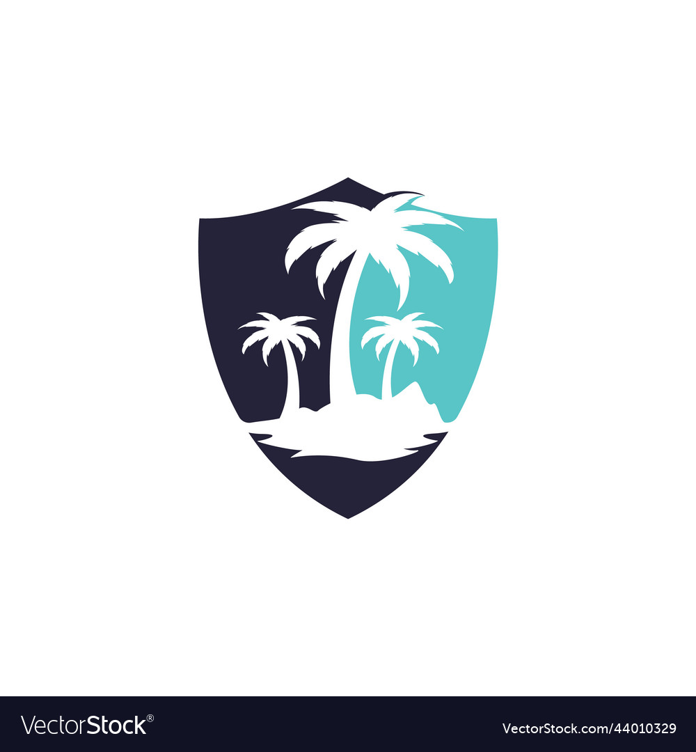 Tropical Beach And Palm Tree Logo Design Vector Image