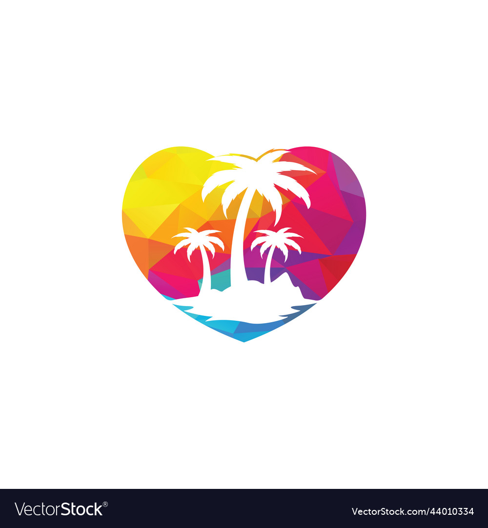 Tropical Beach And Palm Tree Logo Design Vector Image