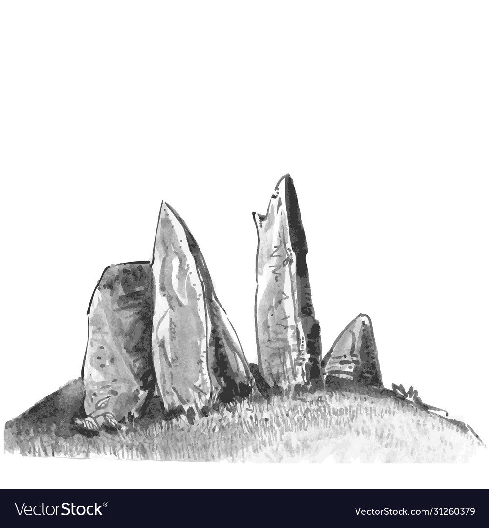 Menhir Neolithic Isolated Watercolor Royalty Free Vector