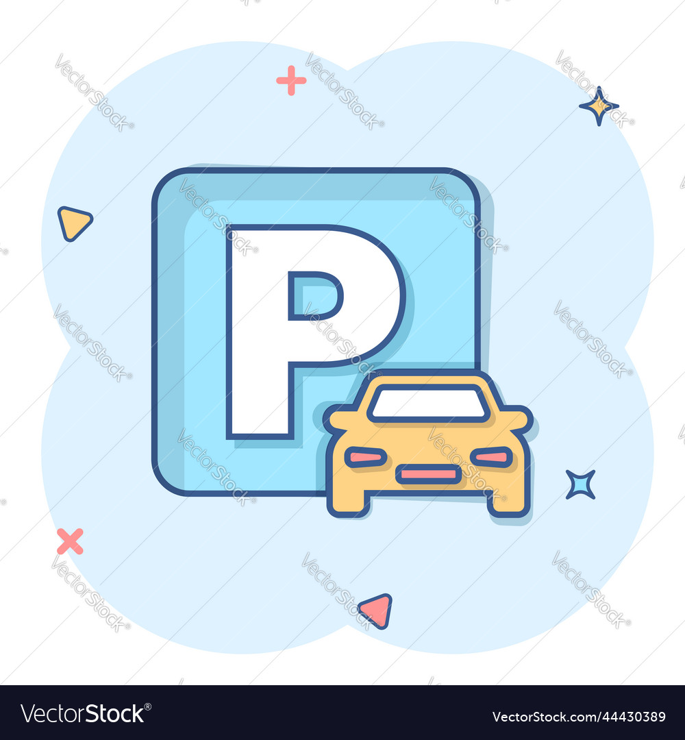 Car Parking Icon In Comic Style Auto Stand Vector Image