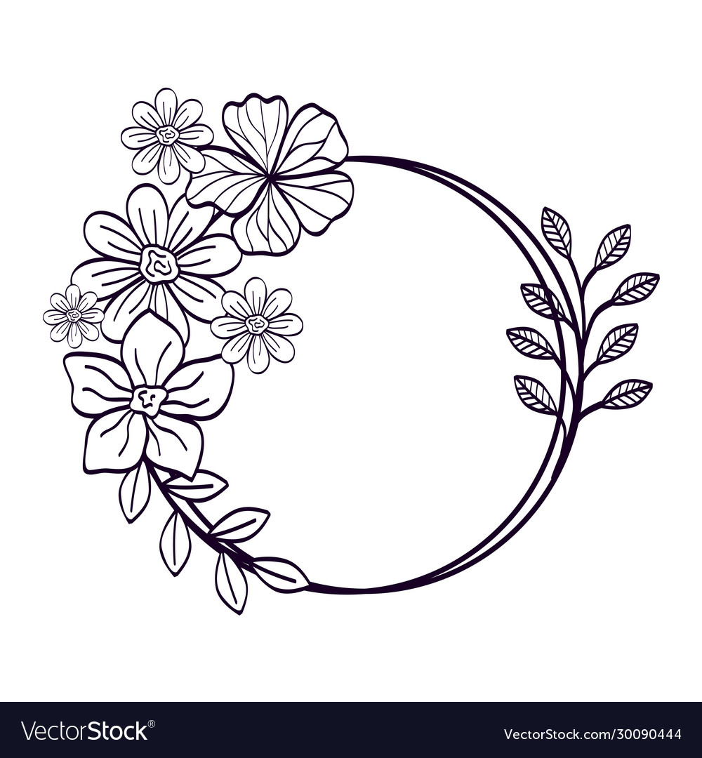 Frame Circular Flowers With Branches And Leafs Vector Image