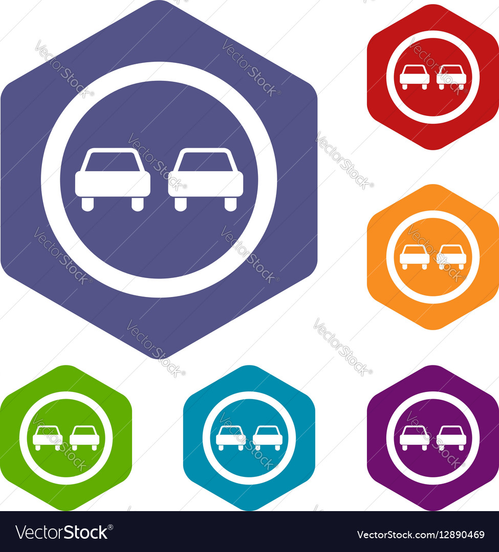 No Overtaking Road Traffic Sign Icons Set Vector Image