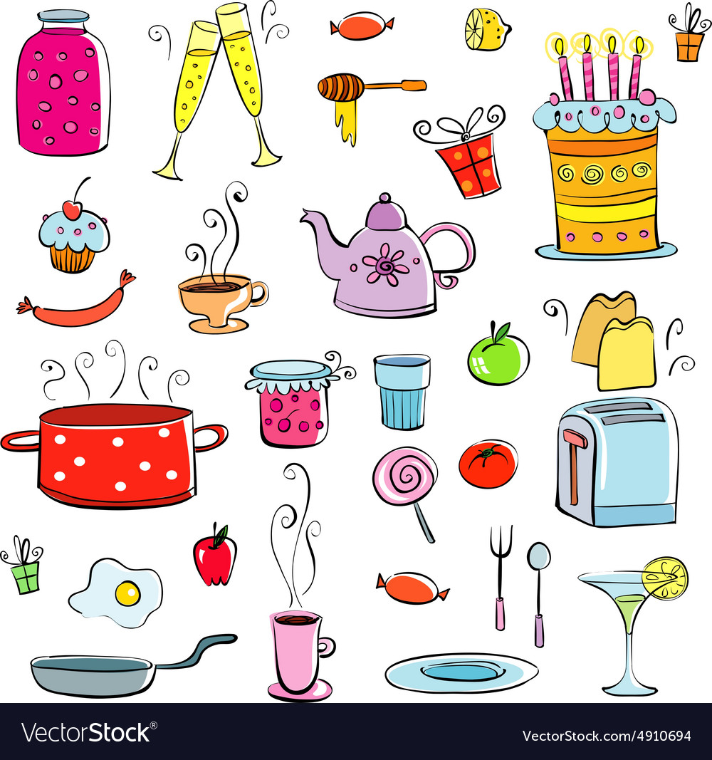 Meal And Ware Doodle Set Royalty Free Vector Image