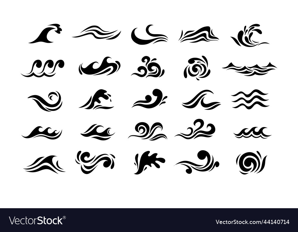 Big Set Of Stylized Ocean Waves Sea Water Wave Vector Image