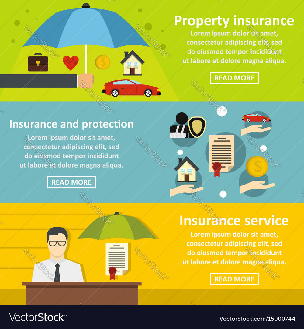 Insurance Banner Horizontal Set Flat Style Vector Image