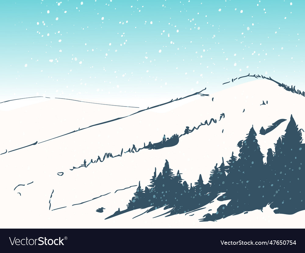 Abstract Winter Landscape With Mountains And Fir Vector Image