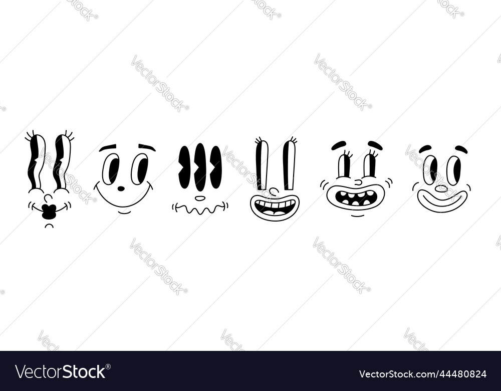 Retro 30s Characters Mascot Comic Faces Royalty Free Vector