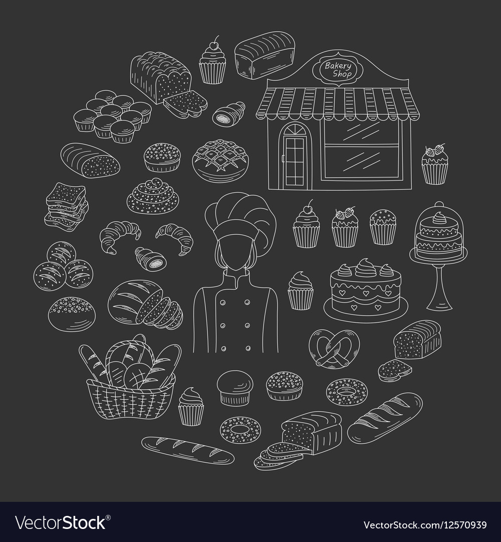 Bakery Collection Doodle Style Royalty Free Vector Image