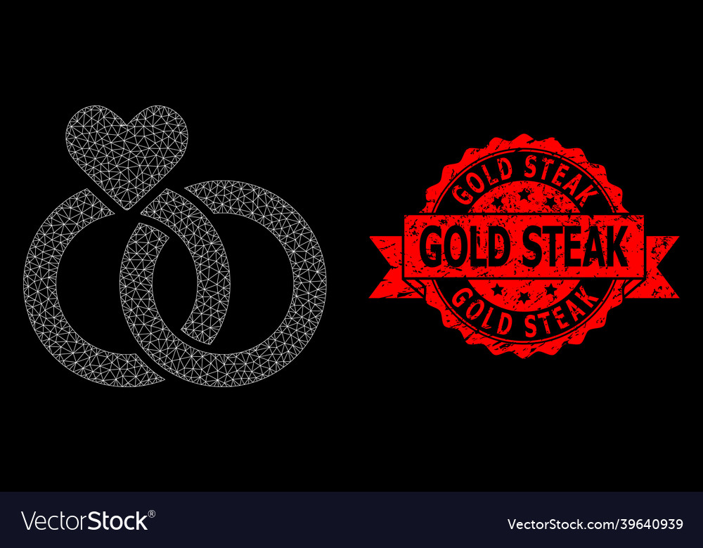 Grunge Gold Steak Stamp Seal And Web Net Wedding Vector Image