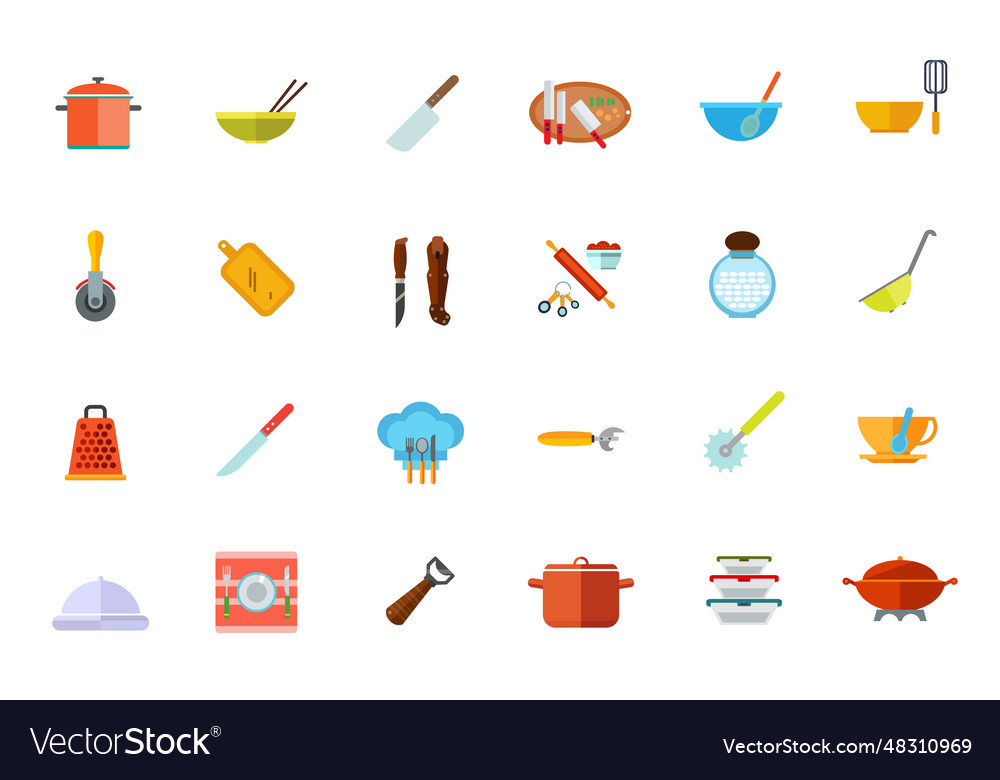 Cooking Vessels Kitchen Utensils Icon Set Vector Image