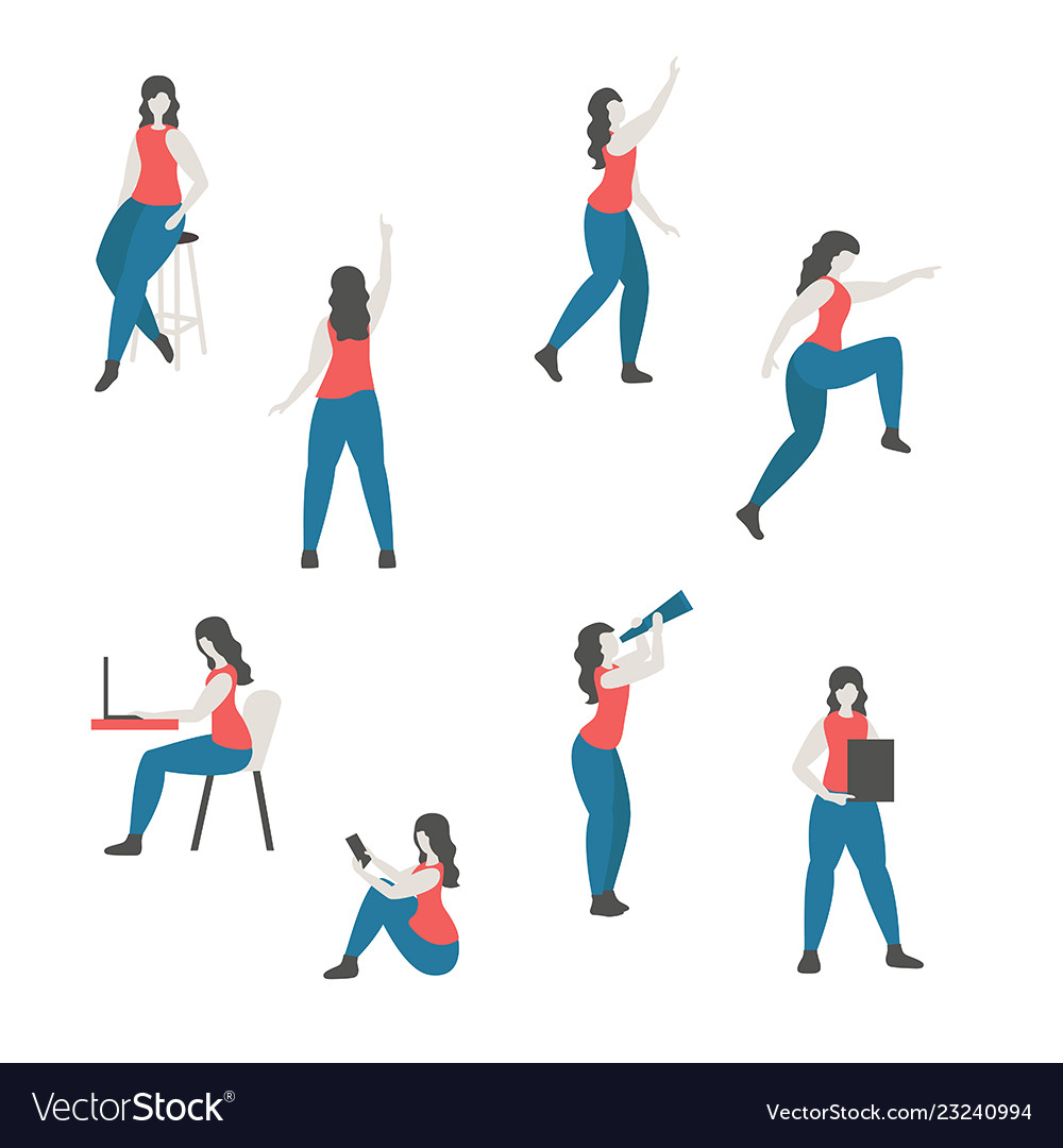 Set A Woman In Different Poses Set A Woman Vector Image