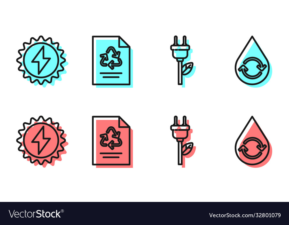 Set Line Electric Saving Plug In Leaf Solar Vector Image