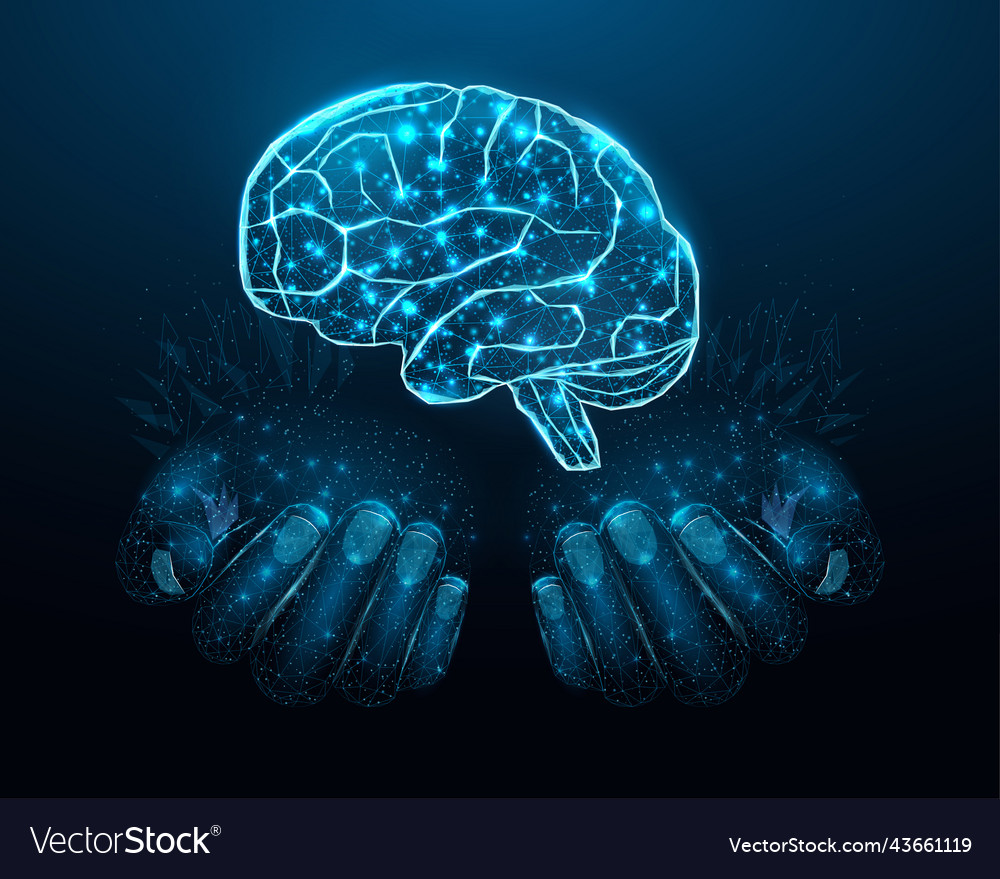 Two Human Hands Are Holds Brain Support Royalty Free Vector