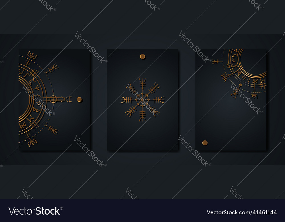 Black Card Set Collection Magic Viking Vegvisir Vector Image