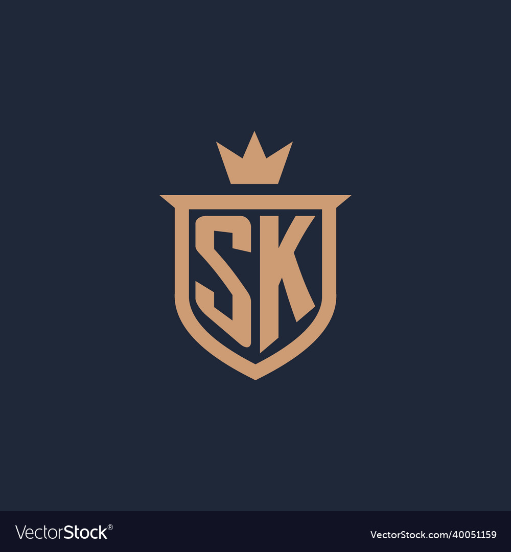 Sk Monogram Initial Logo With Shield And Crown Vector Image