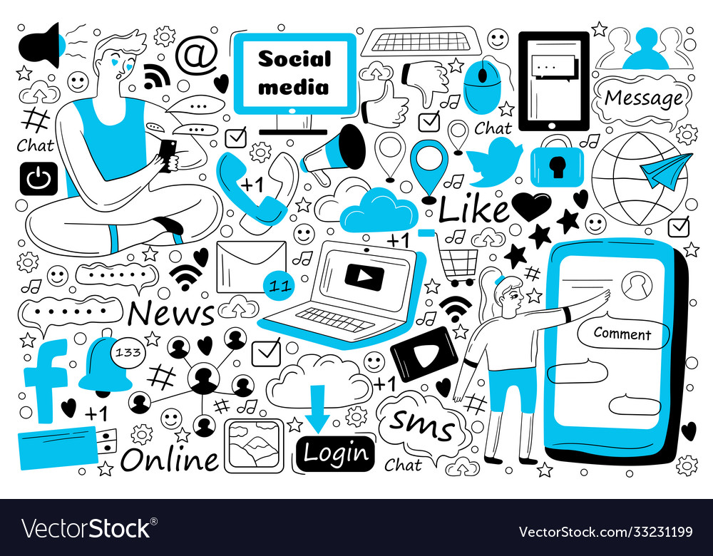 Social Media Doodle Set Royalty Free Vector Image