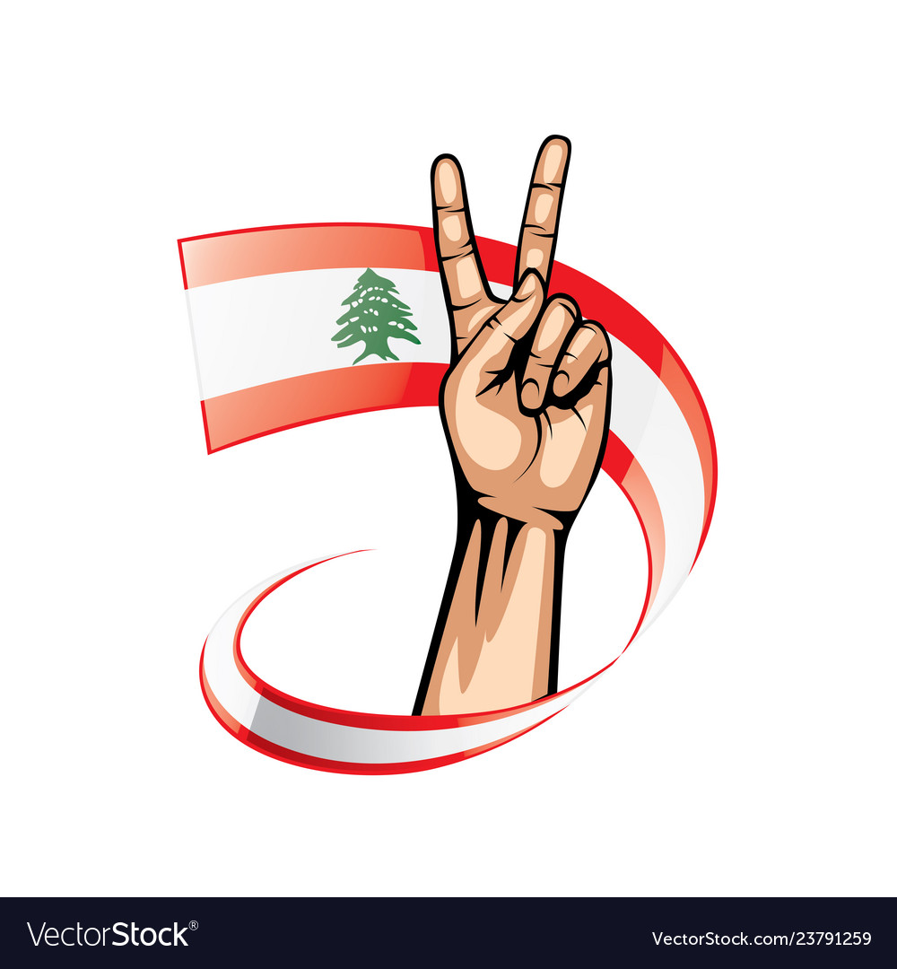 Lebanese Flag And Hand On White Background Vector Image