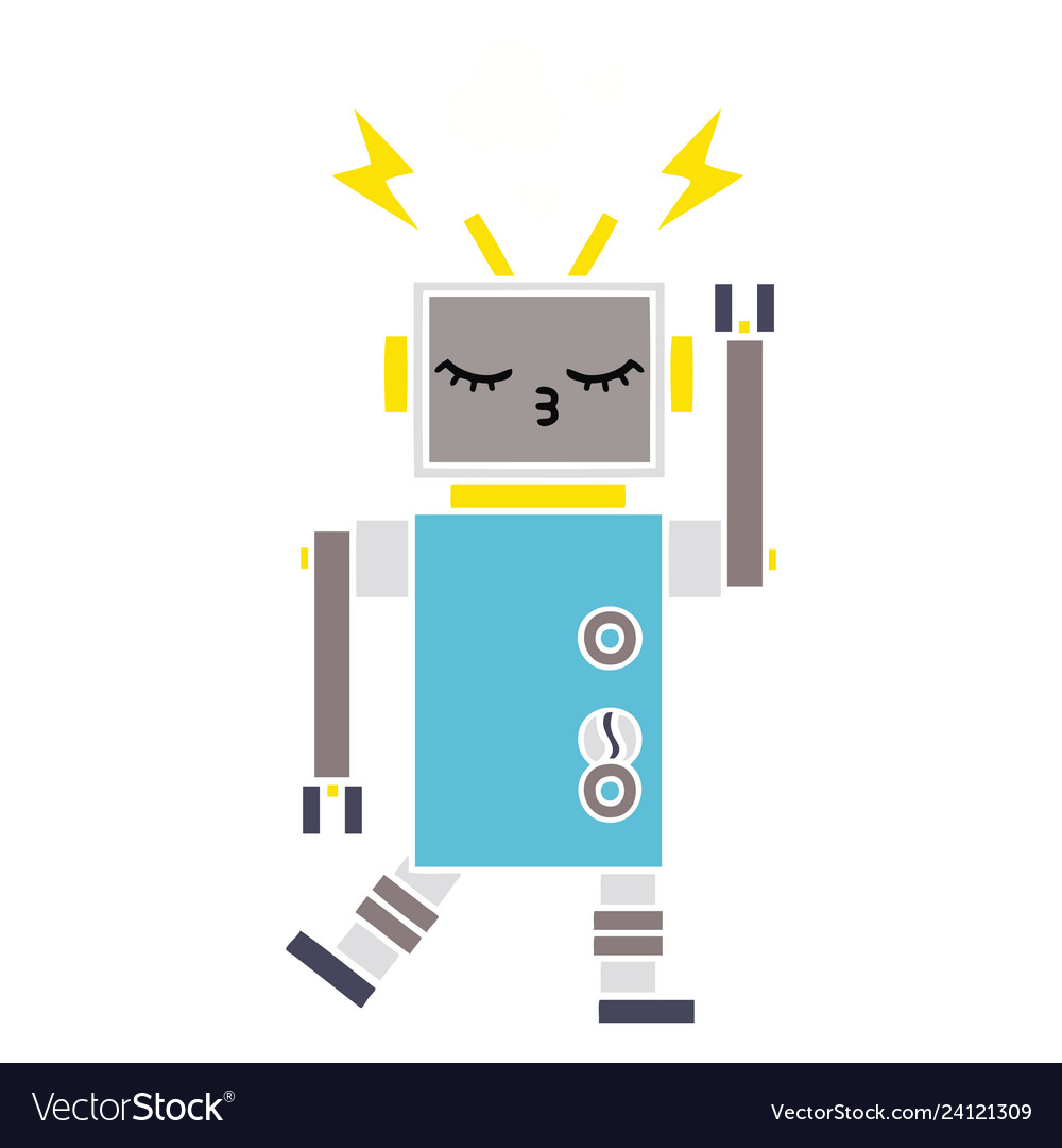 Flat Color Retro Cartoon Malfunctioning Robot Vector Image