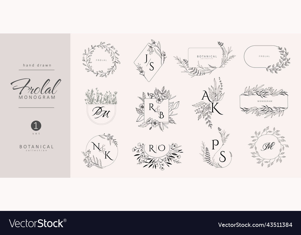 Set Of Wedding Monogramm Botanical Floral Branch Vector Image