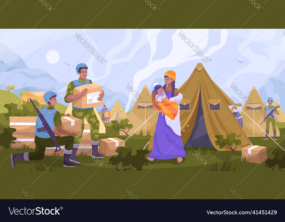 Peacekeepers Humanitarian Aid Flat Composition Vector Image