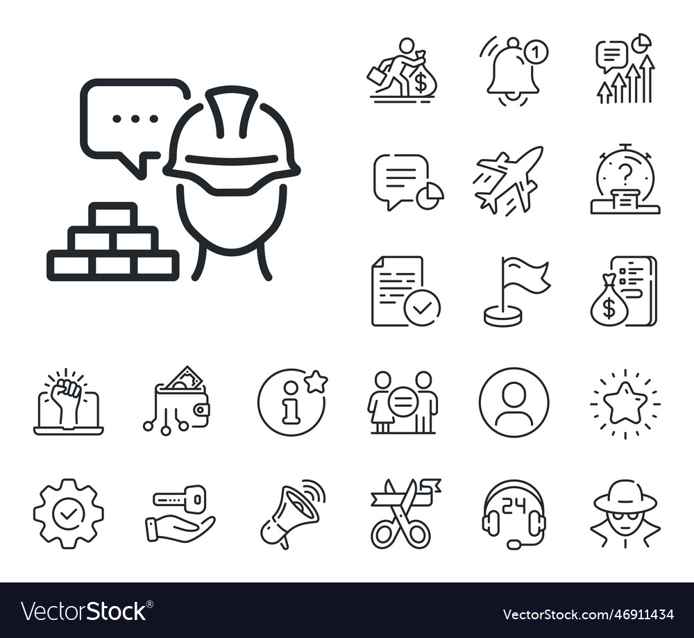 Build Line Icon Safety Helmet Sign Salaryman Vector Image