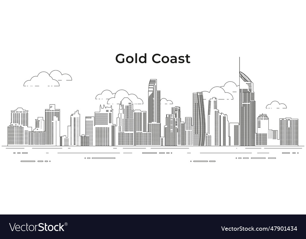 Gold Coast Skyline Line Art Royalty Free Vector Image