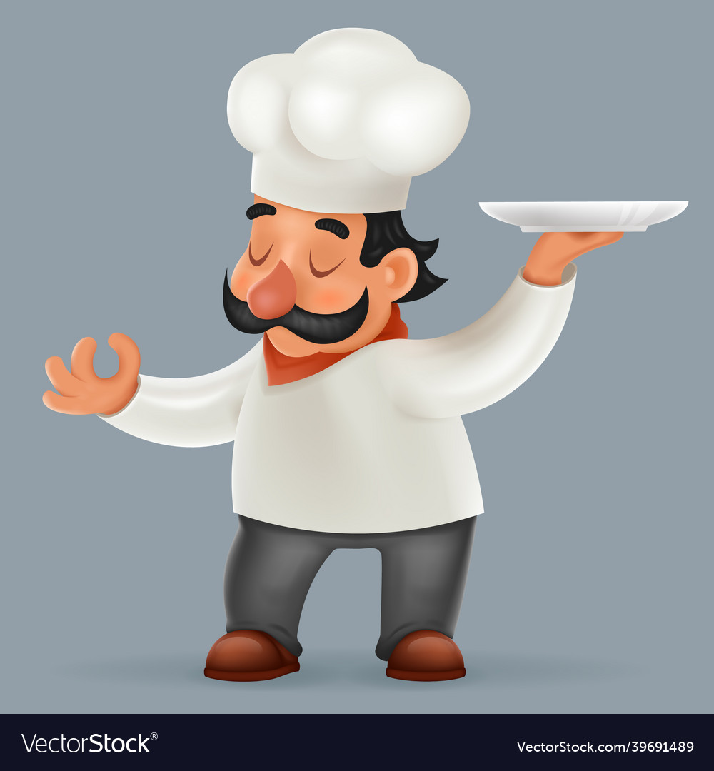 Chef Cook Serving Food Realistic Cartoon Character