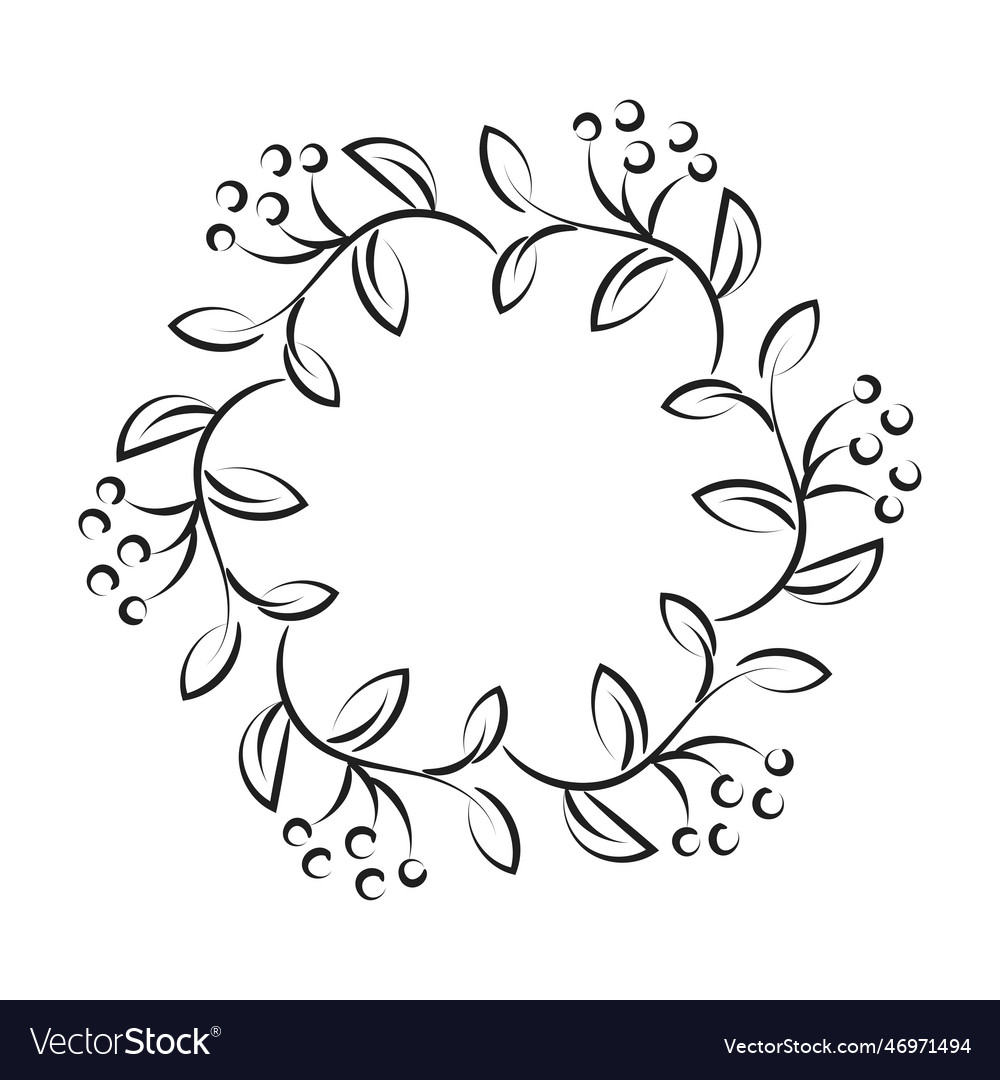 Hand Drawn Black And White Floral Wreath Vector Image