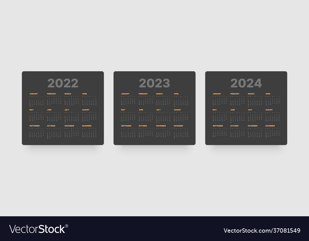 Monthly Calendar For 2022 2023 And 2024 Years Vector Image