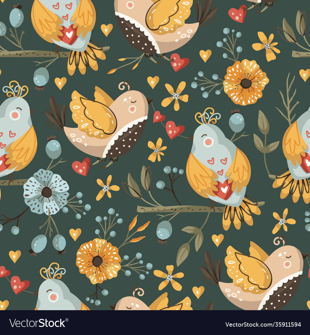 Bird And Flower Seamless Pattern Royalty Free Vector Image