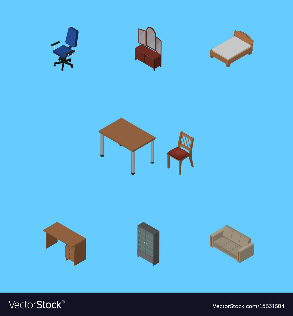 Isometric Furnishing Set Of Chair Table Royalty Free Vector