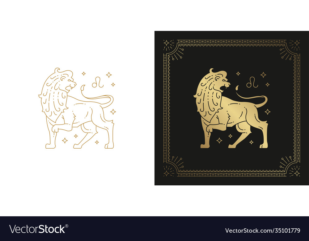 Zodiac Leo Horoscope Sign Line Art Silhouette Vector Image