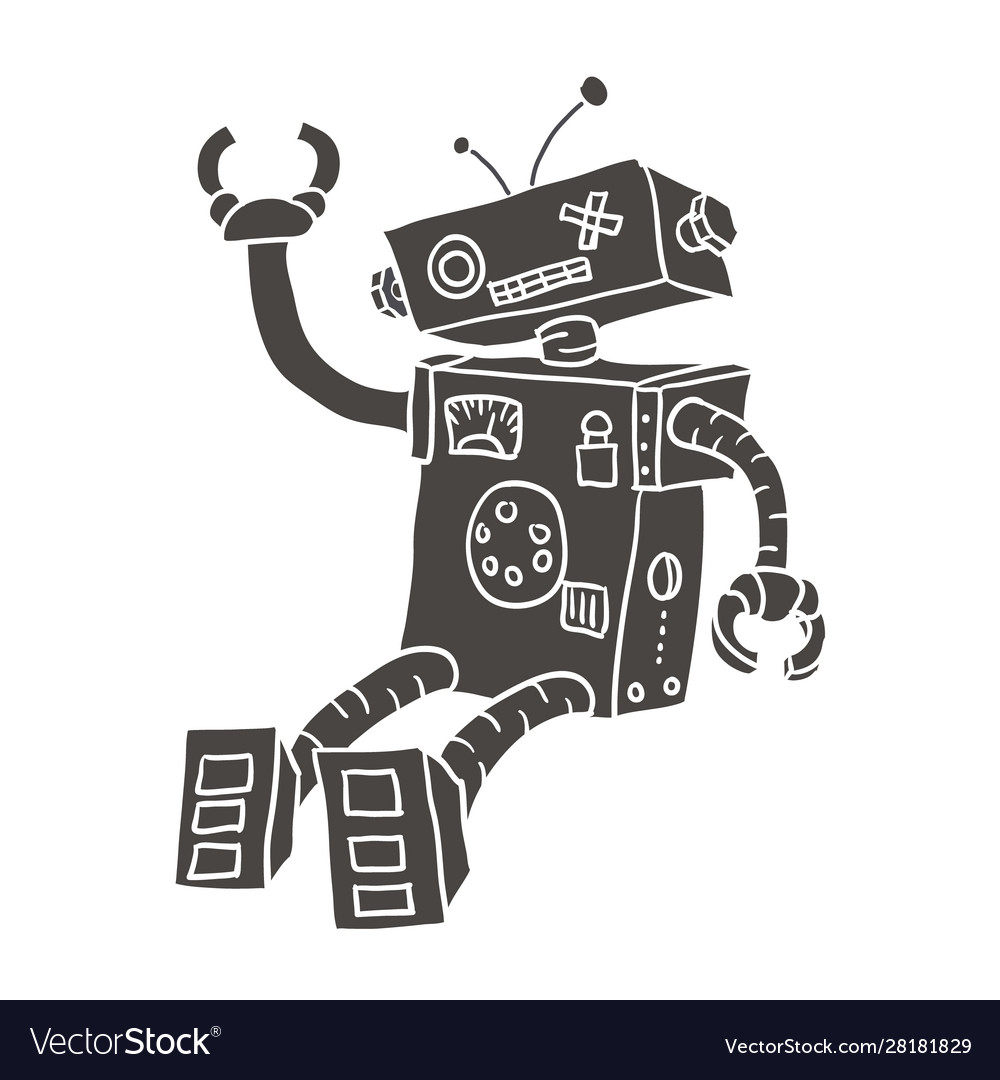 Hand Drawn Brocken Robot Isolated On White Vector Image