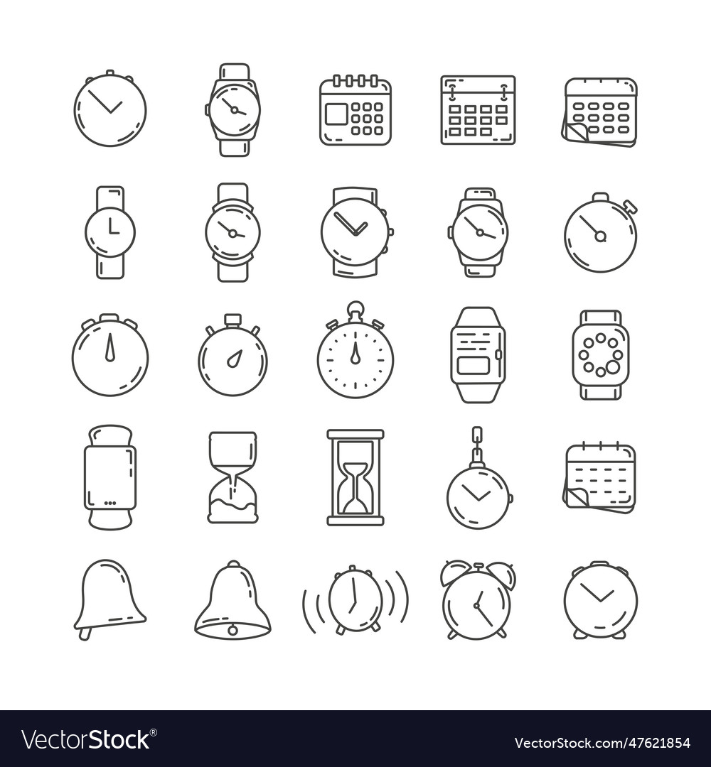 Time And Clock Line Icon Set With Watch Timer Vector Image