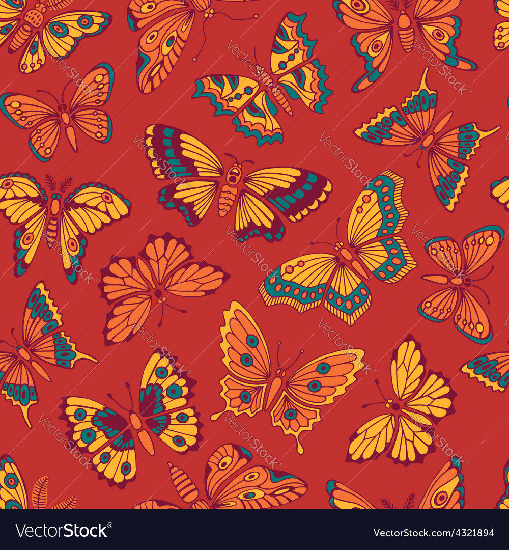 Seamless Pattern With Decorative Butterflies Vector Image