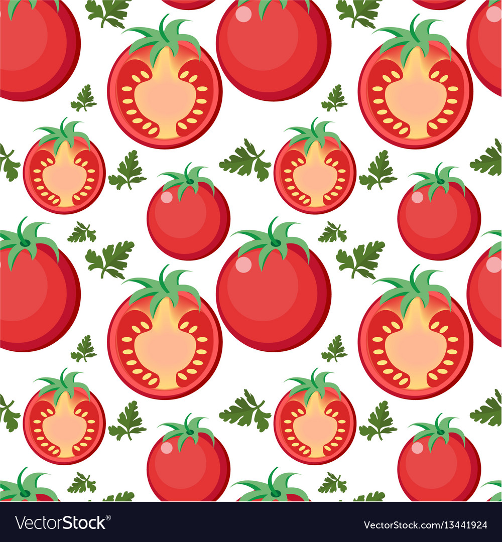 Tomato Seamless Pattern Tomatoes Endless Vector Image