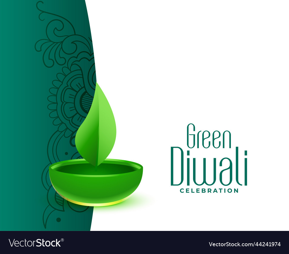 Green Leaf Diya Design For Eco Friendly Diwali Vector Image