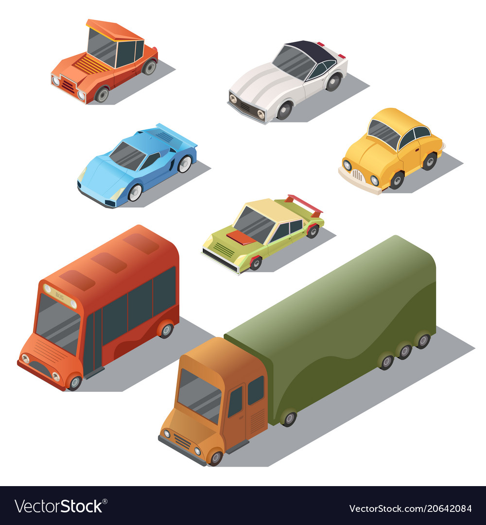 Set Of Isometric Urban Transportation Cars Vector Image