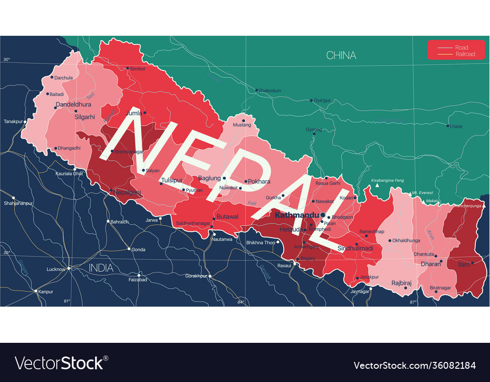 Nepal Country Detailed Editable Map Royalty Free Vector