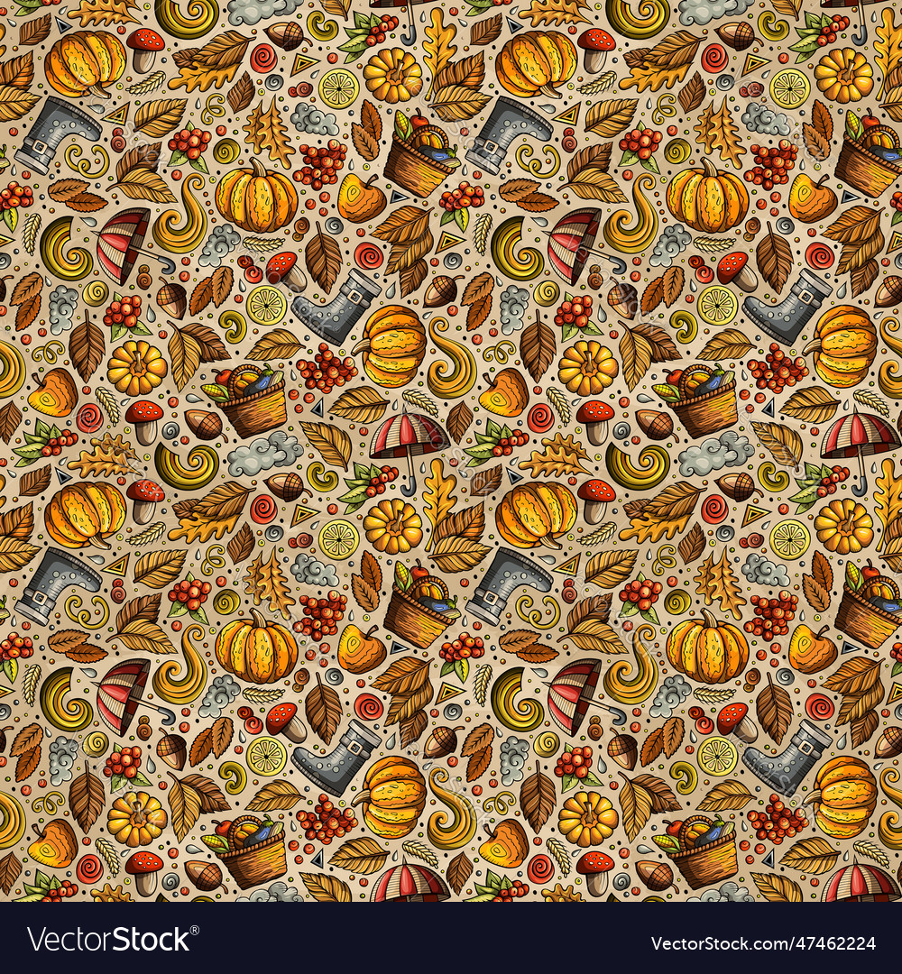 Cartoon Doodles Autumn Seamless Pattern Royalty Free Vector